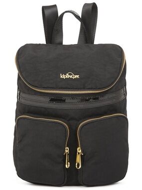 Kipling mini Black Nylon Backpack with Gold Zippers